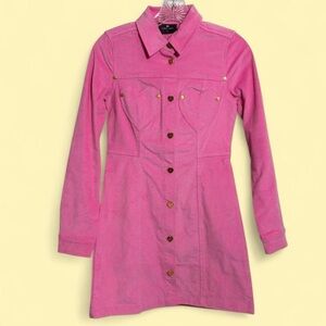 🩷🩷🩷 Lazy Oaf Pink Velvet Velour Long Sleeve Button Up Dress Xsmall